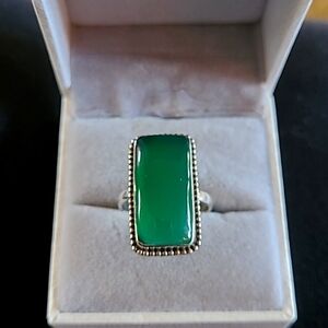 Green Onyx Solid 925 Silver ring. Size 6